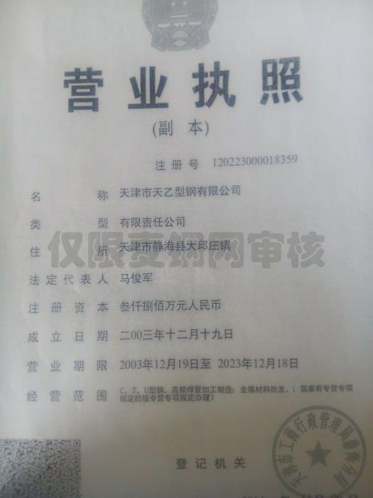 天津市天乙型钢有限公司营业执照